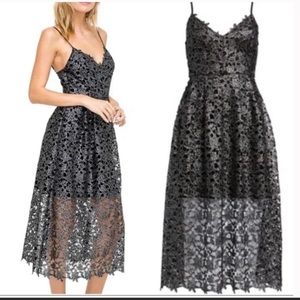 Astr The Label Black Metallic Lace A Line Midi Dress